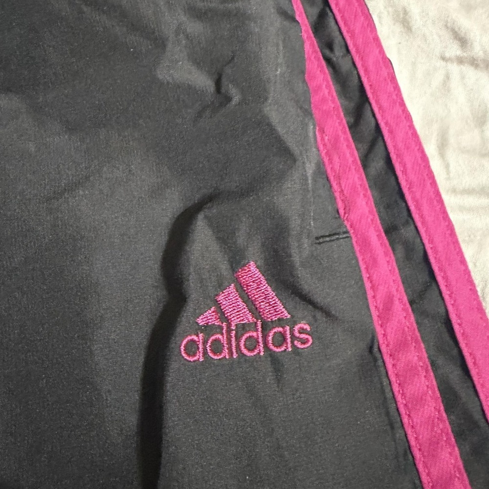 Adidas Track Pants Womens L Black Pink 3 Stripe Elastic Waist Mesh Lined - Picture 6 of 7